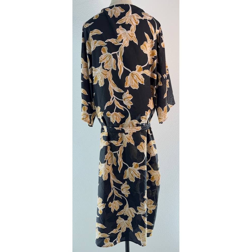 Maison Du Soir Kimono Maxi Robe Black Gold Floral Leaf Loungewear Resort L/XL - Picture 2 of 8